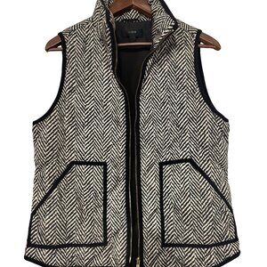J.Crew Black & Ivory Herringbone Puffer Vest  Zip Front - Size M